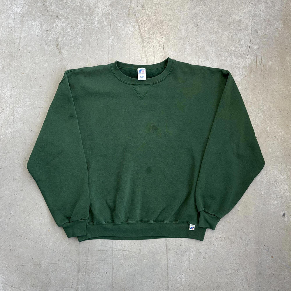 Vintage 2000s Russell Athletic Blank Pullover Flawed Green Sweatshirt Large